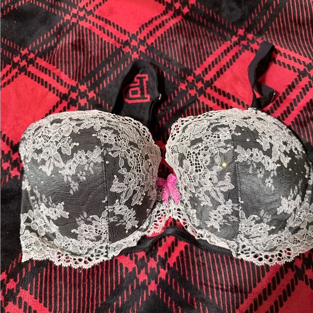 Victoria K Black and White Lace Bra